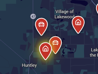 Map with a Premium Place pin surrounded by a warm glow next to standard pins