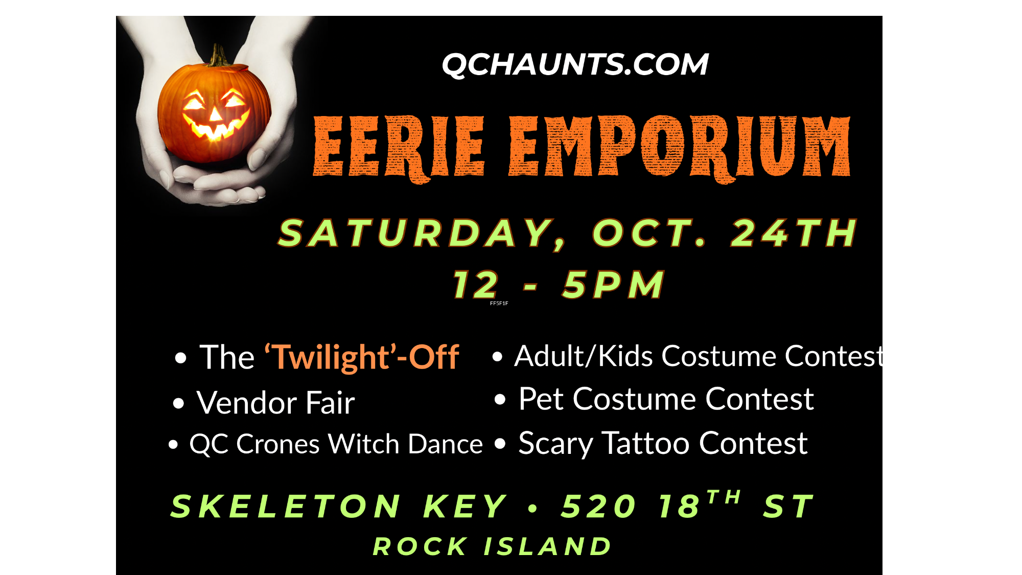 QC Haunts EERIE EMPORIUM & TWILIGHT-OFF logo
